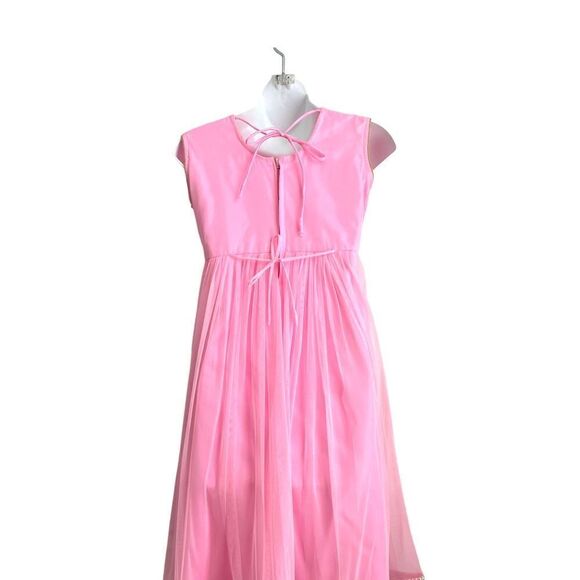 Floral Embroidered Chiffon Dress Gold Cutout Back Pink - Picture 4 of 8